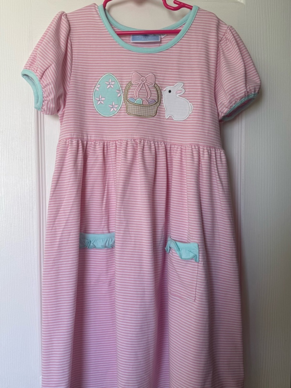Pink Striped Easter Bunny Pocket Dress for Kids